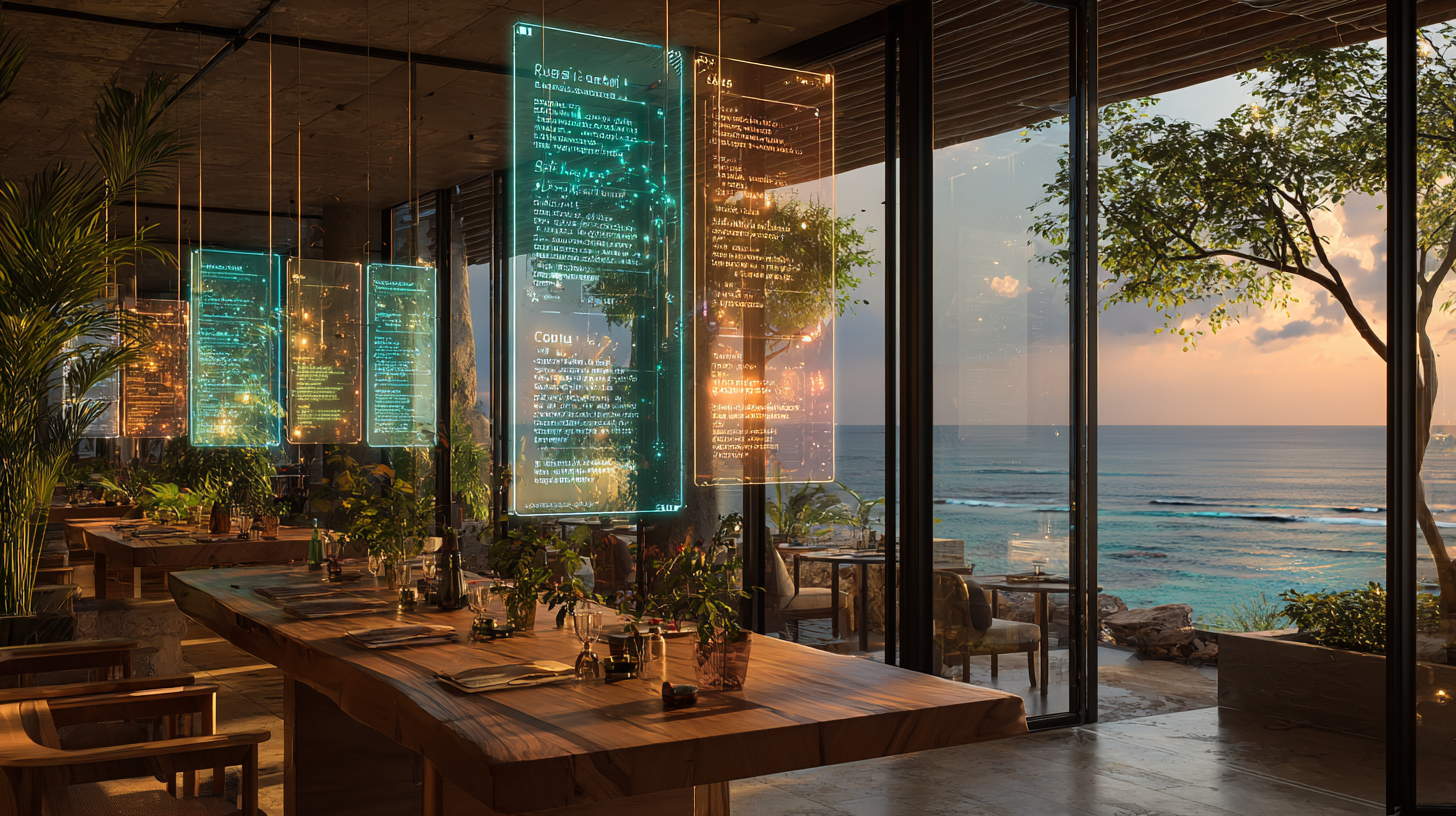Hawaiian restaurant with virtual screens