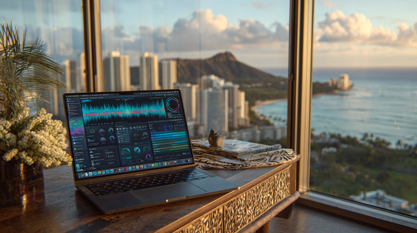 laptop in Hawaii with custom AI voice