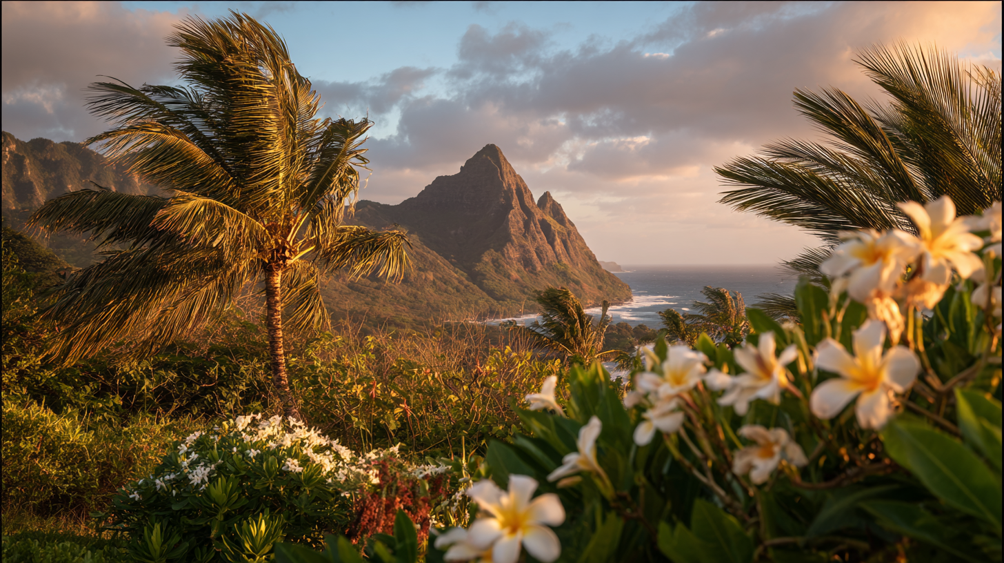 Hawaii scenery with flowers