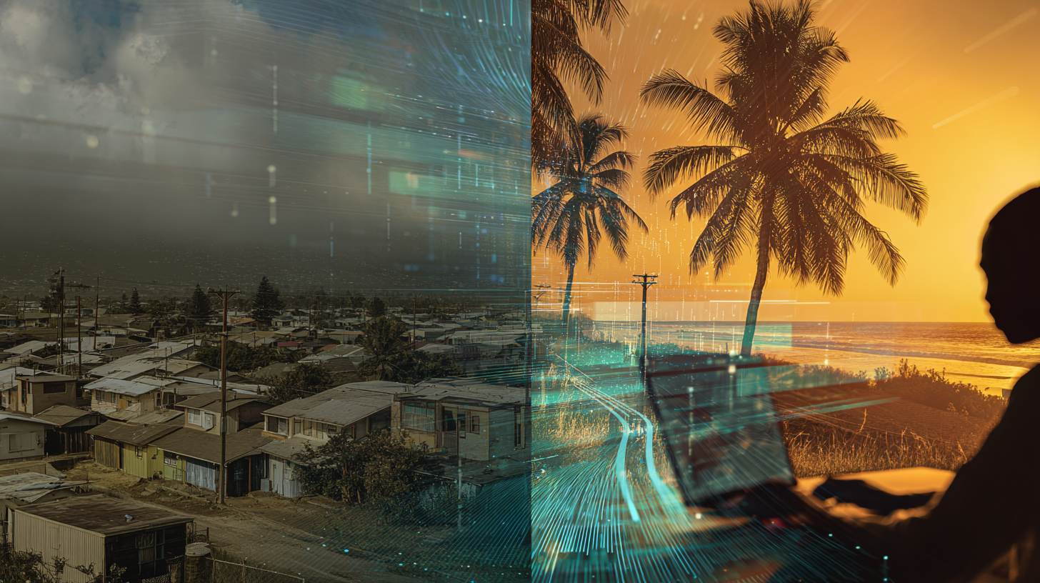 Split screen of hawaii past and future